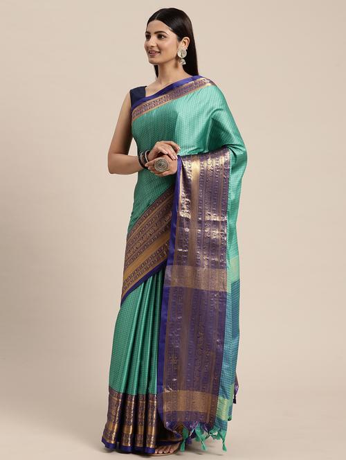 self design woven saree with blouse - 20195870 - Very Small Image - 1