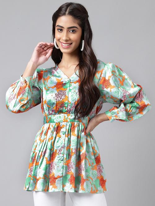 women mutli color v neck top - 20197285 - Very Small Image - 1