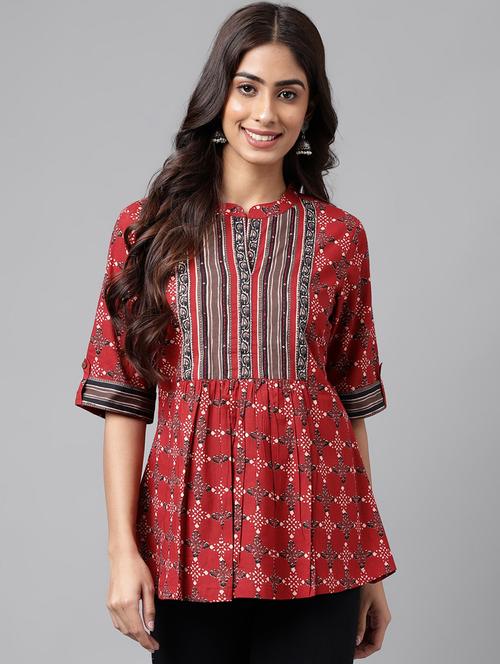 women marooon mandarin neck top - 20197287 - Very Small Image - 1
