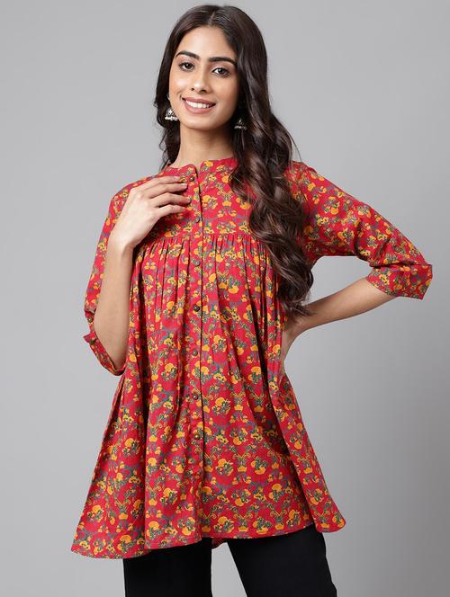red floral a-line tunic - 20197295 - Very Small Image - 1