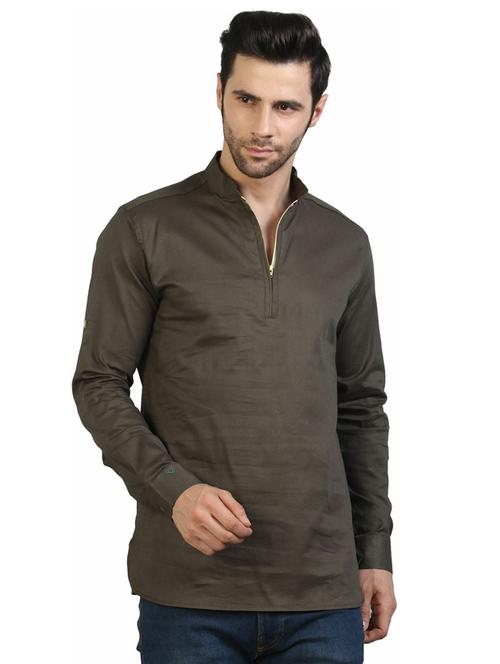 mandarin neck solid short kurta - 20197563 - Very Small Image - 1