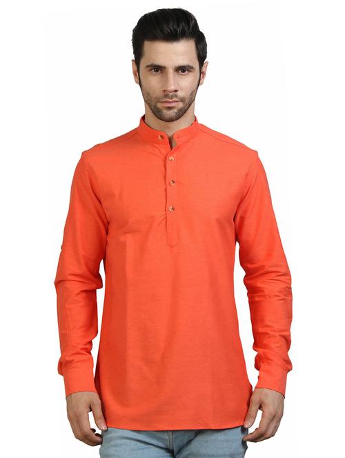 mandarin neck solid short kurta - 20197569 - Very Small Image - 1