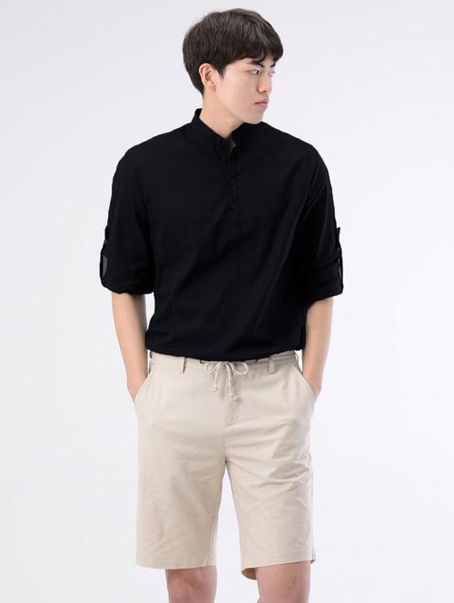mandarin neck solid short kurta - 20197579 - Very Small Image - 1