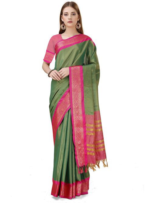 women's self design lime colored saree with blouse - 20199543 - Very Small Image - 1