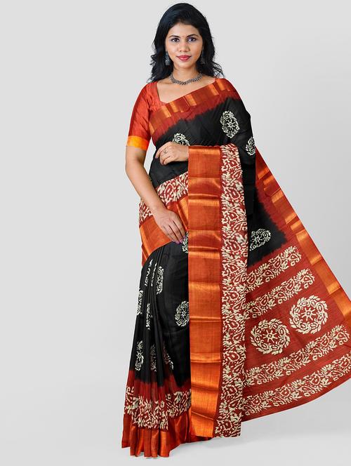 black cotton blend bandhani saree with blouse - 20200112 - Very Small Image - 1