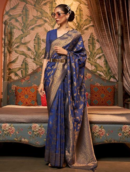 blue tussar silk kanjivaram saree - 20200965 - Very Small Image - 1