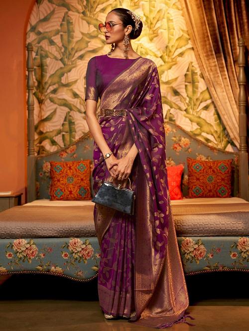 purple tussar silk kanjivaram saree with blouse - 20200966 - Very Small Image - 1