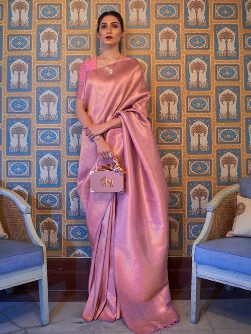pink silk blend kanjivaram saree - 20201049 - Very Small Image - 1