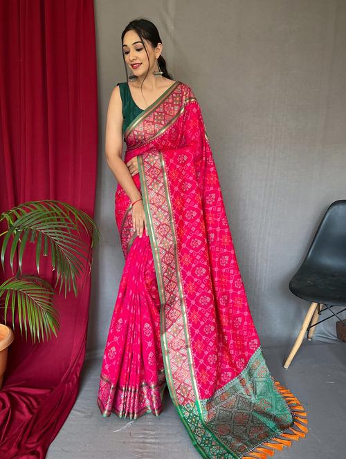 pink silk blend patola saree - 20201554 - Very Small Image - 1