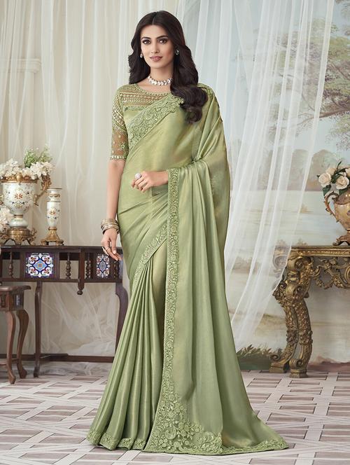 green silk blend saree with blouse - 20201766 - Very Small Image - 1