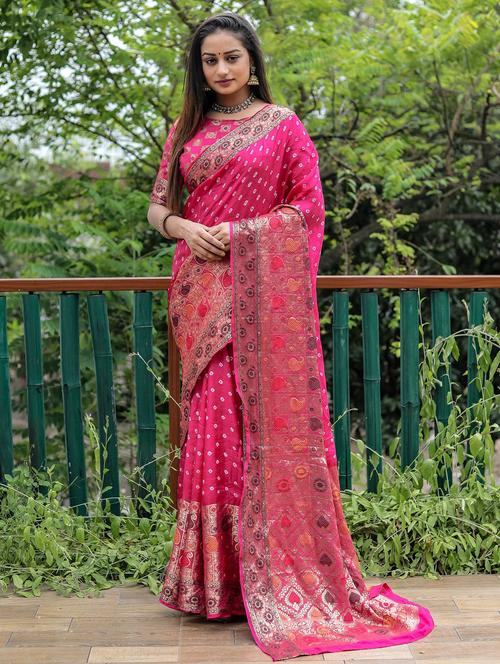 pink silk blend kanjivaram saree - 20201774 - Very Small Image - 1