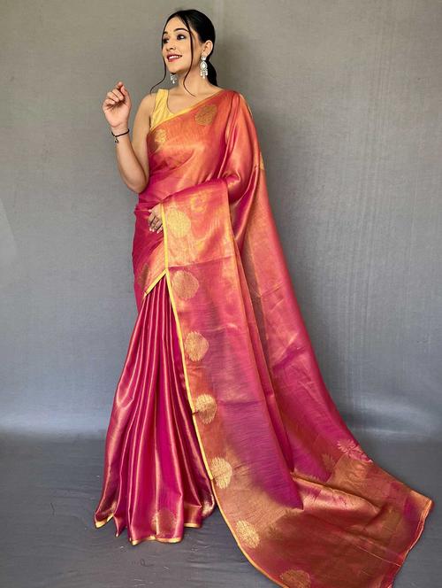 pink silk blend banarasi saree with blouse - 20201797 - Very Small Image - 1