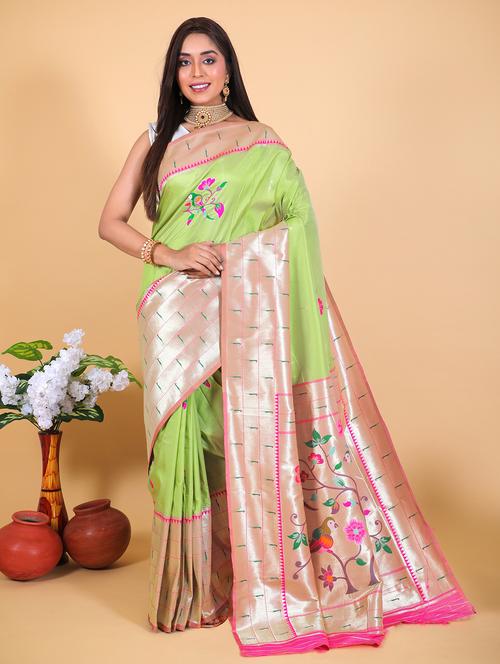 multi colored silk blend banarasi saree with blouse - 20201845 - Very Small Image - 1