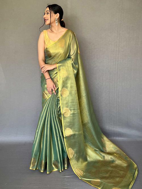 green silk blend banarasi saree - 20201976 - Very Small Image - 1