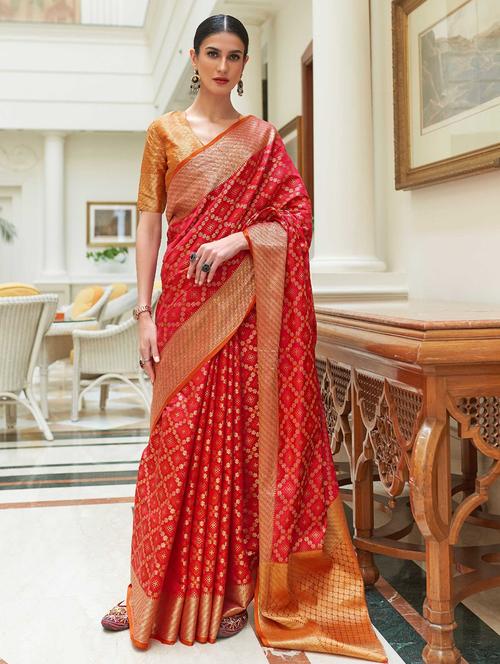 red silk blend patola saree with blouse - 20202028 - Very Small Image - 1