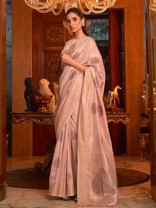 orange silk blend handloom saree with blouse - 20202053 - Very Small Image - 1