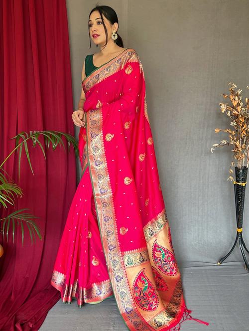 pink silk blend paithani saree with blouse - 20202058 - Very Small Image - 1