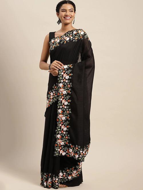 black silk blend saree - 20202101 - Very Small Image - 1