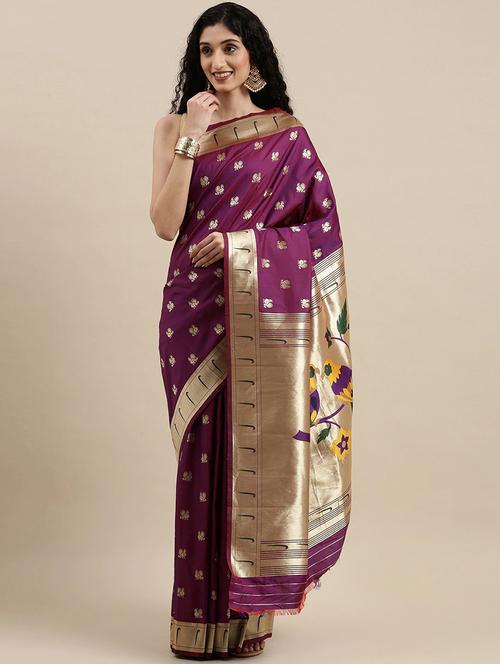 magenta cotton silk banarasi saree with blouse - 20202113 - Very Small Image - 1