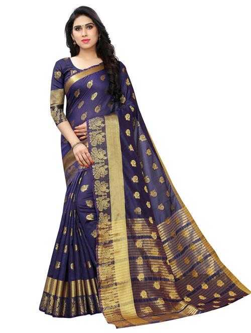 dark blue art silk saree with blouse - 20202133 - Very Small Image - 1