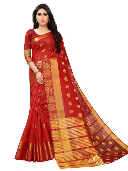 red art silk saree with blouse - 20202138 - Very Small Image - 1