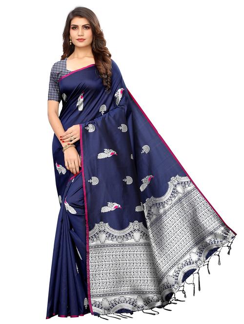 dark blue art silk saree with blouse - 20202140 - Very Small Image - 1