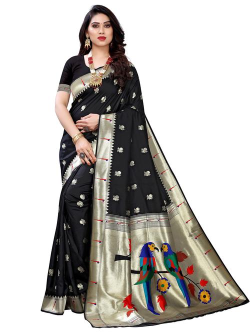 black art silk kanjivaram saree with blouse - 20202144 - Very Small Image - 1