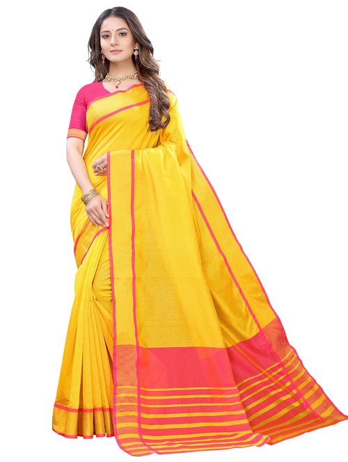 yellow cotton blend saree with blouse - 20202151 - Very Small Image - 1