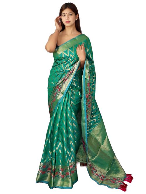 green silk blend banarasi saree - 20202160 - Very Small Image - 1