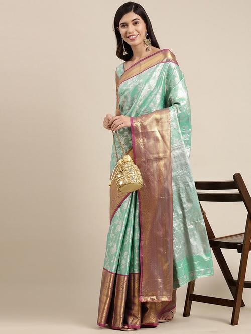 light blue silk blend banarasi saree with blouse - 20202203 - Very Small Image - 1