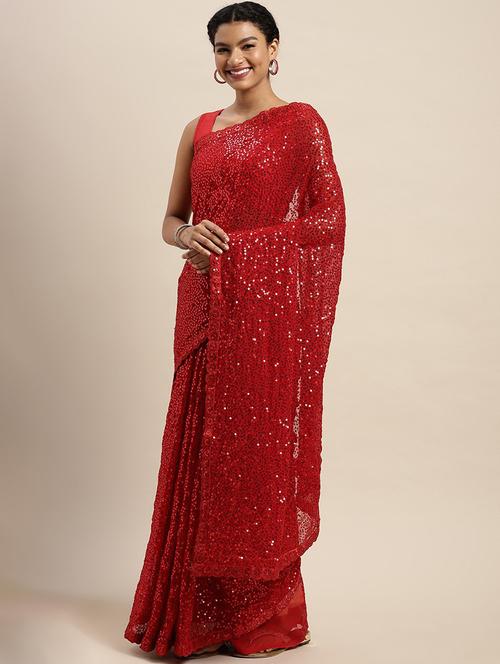 red sequin saree - 20202205 - Very Small Image - 1