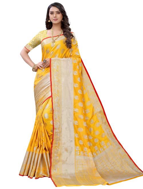 yellow silk banarasi saree with blouse - 20202227 - Very Small Image - 1