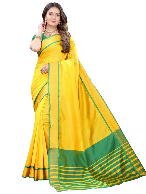 yellow cotton blend saree with blouse - 20202242 - Very Small Image - 1