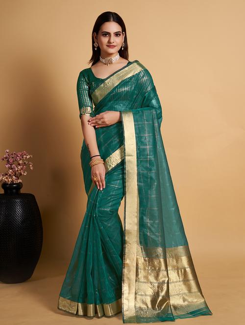 light blue organza saree - 20202247 - Very Small Image - 1