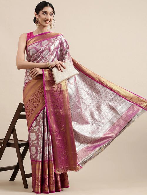 purple silk blend banarasi saree with blouse - 20202257 - Very Small Image - 1