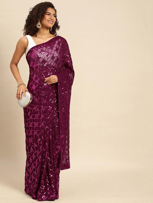purple georgette saree - 20202259 - Very Small Image - 1