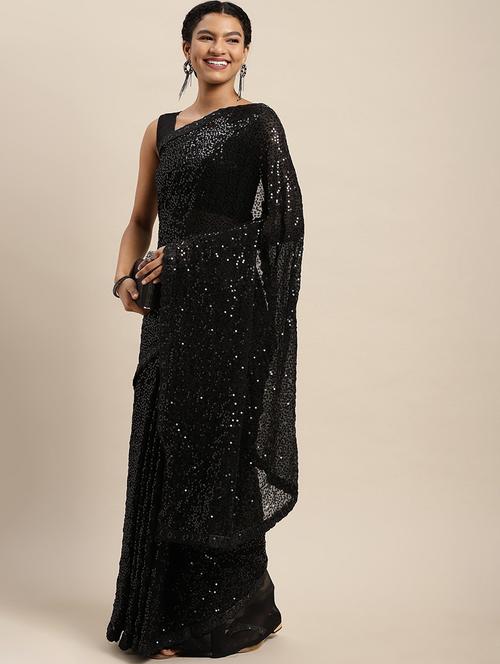 black georgette saree - 20202270 - Very Small Image - 1
