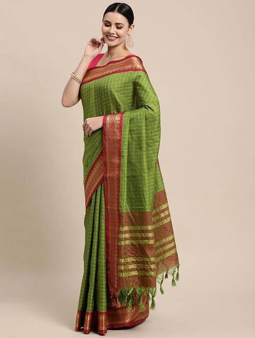 green woven saree with blouse - 20202304 - Very Small Image - 1