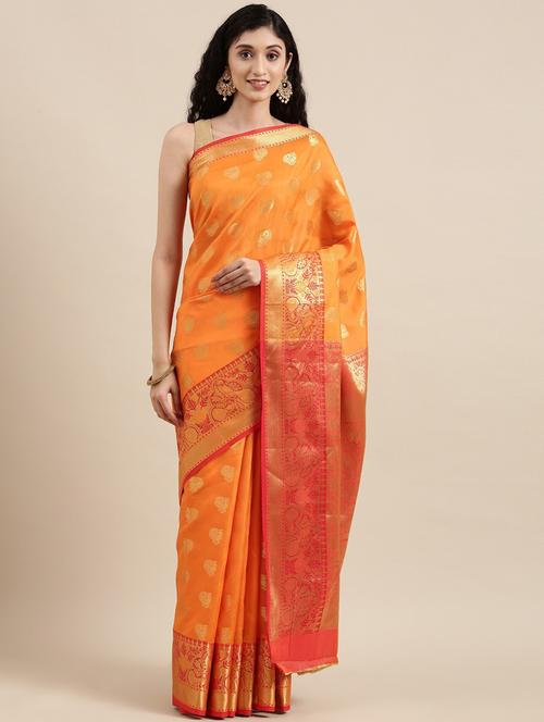 yellow silk blend banarasi saree - 20202325 - Very Small Image - 1