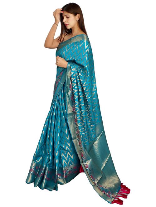 blue banarasi saree with blouse - 20202342 - Very Small Image - 1