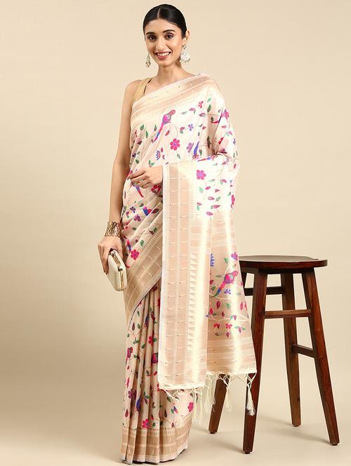 off white paithani saree - 20202343 - Very Small Image - 1