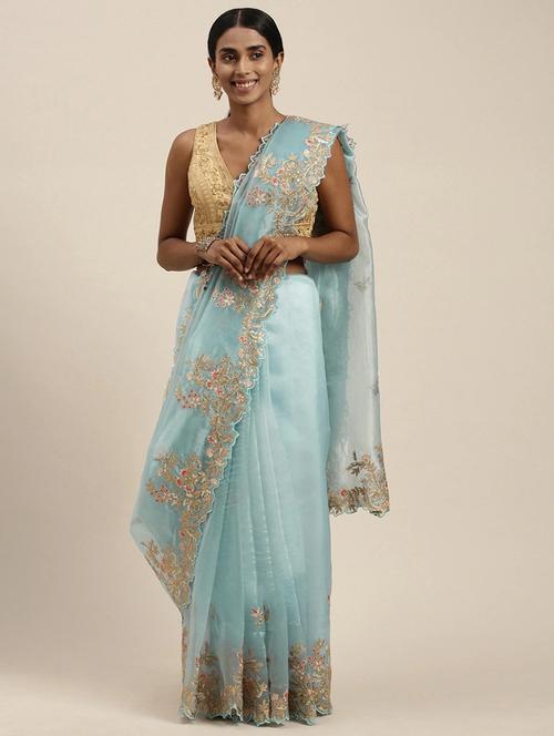 light blue embroidered saree - 20202346 - Very Small Image - 1