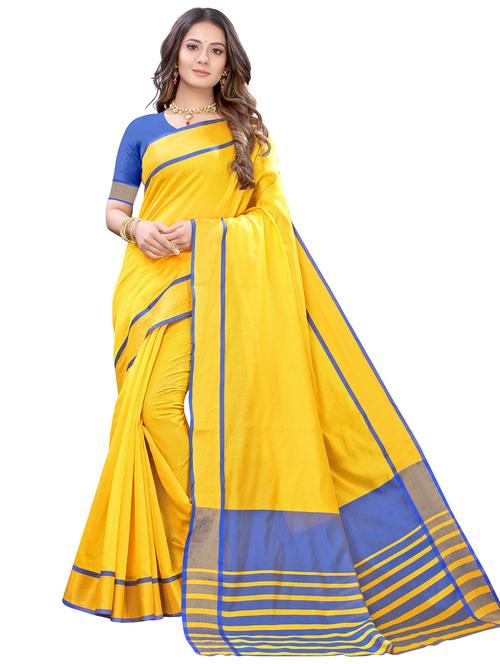 yellow cotton blend saree with blouse - 20202349 - Very Small Image - 1