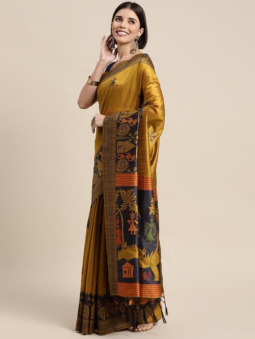 yellow woven saree with blouse - 20202352 - Very Small Image - 1