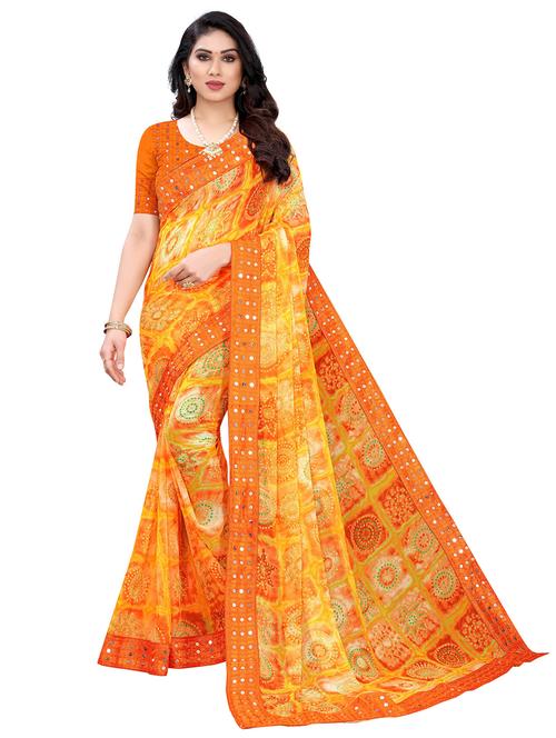 orange georgette bandhani saree - 20202360 - Very Small Image - 1