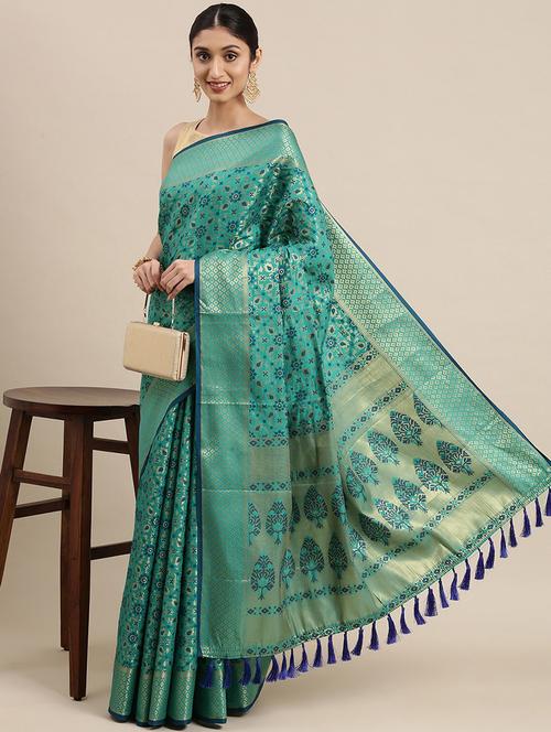 light blue silk blend patola saree with blouse - 20202361 - Very Small Image - 1
