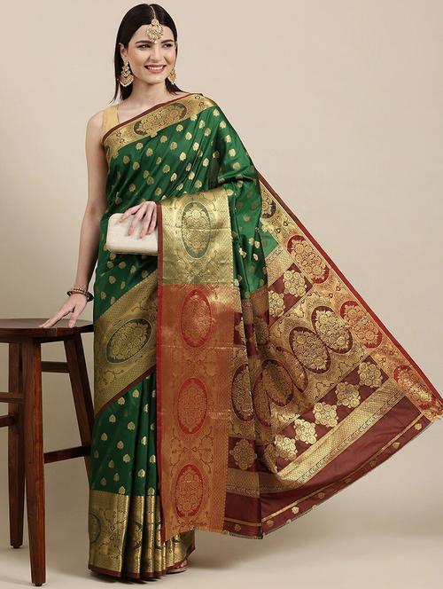 light green cotton silk banarasi saree with blouse - 20202367 - Very Small Image - 1