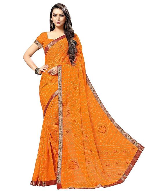 red chiffon bandhani saree with blouse - 20202392 - Very Small Image - 1