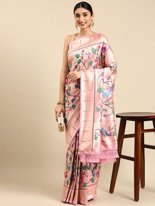 pink silk blend paithani saree with blouse - 20202395 - Very Small Image - 1