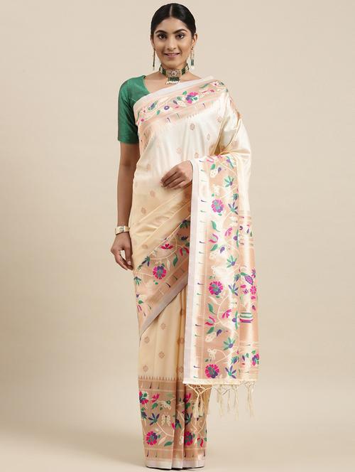 off white woven saree with blouse - 20202407 - Very Small Image - 1